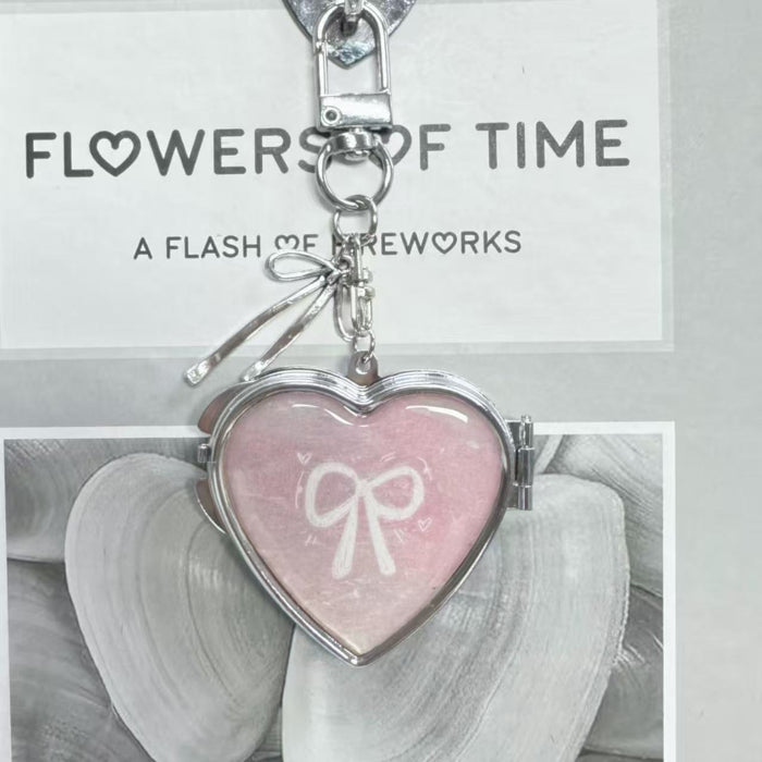 Wholesale Pink Heart Double-Sided Mirror Foldable Metal Keychain Makeup Mirror