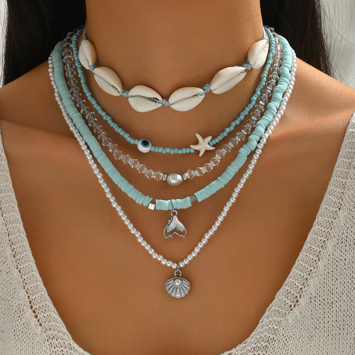 Wholesale Fashionable starfish shell necklace, pearl multi-layer necklace, necklace accessories