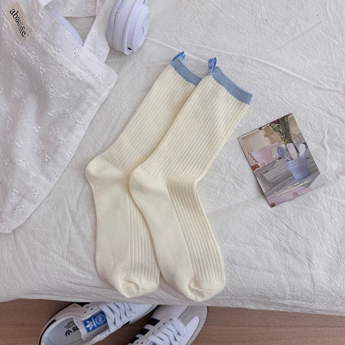 Wholesale Mid length socks, pure cotton pile socks, contrasting stripes, sweat absorbing socks