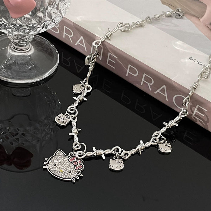 Wholesale Cute cartoon cat silver metal pendant collarbone chain temperament necklace jewelry neck chain necklace