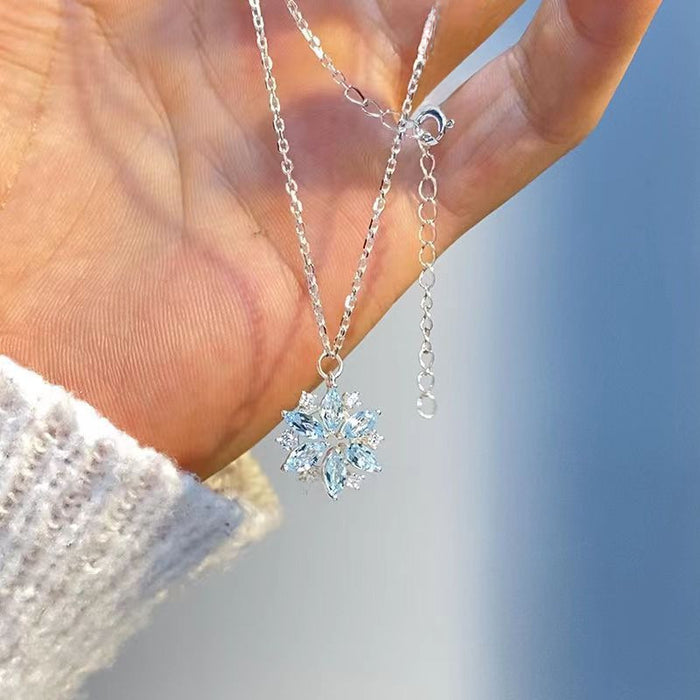Wholesale Diamond Sky Blue Glass  Necklace Women Diamond Necklace