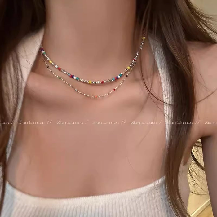 Wholesale Colorful bead necklace, layered collarbone chain, light luxury, niche, high-end accessories