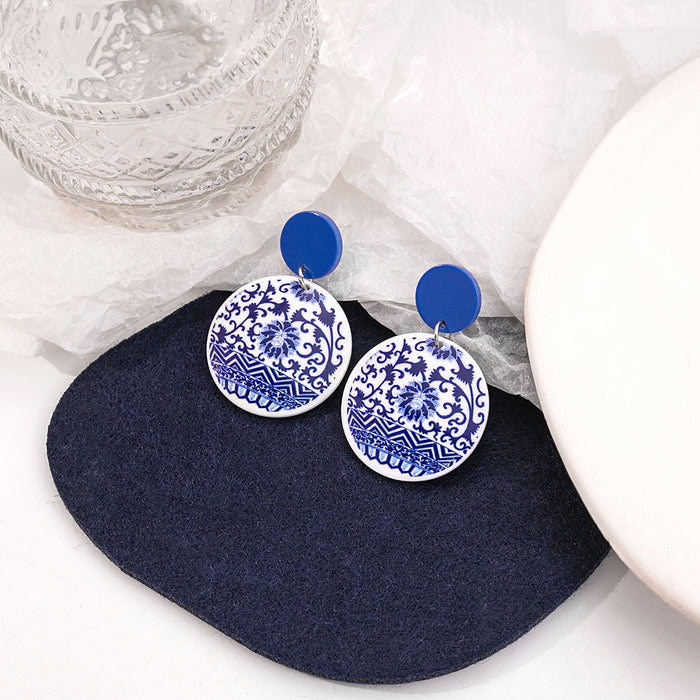 Wholesale Blue and White Porcelain Fragment Acrylic Earrings JDC-ES-MDD098