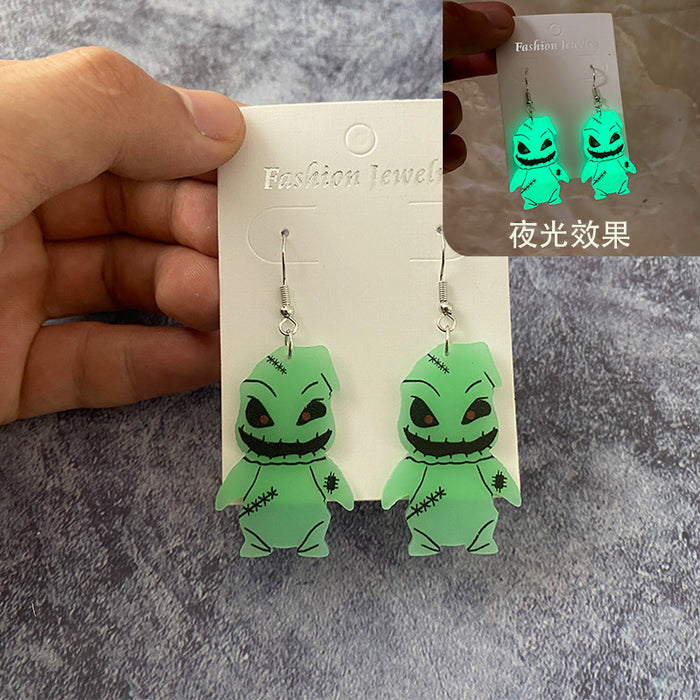 Wholesale  night luminous devil earrings acrylic luminous horror personality earrings
