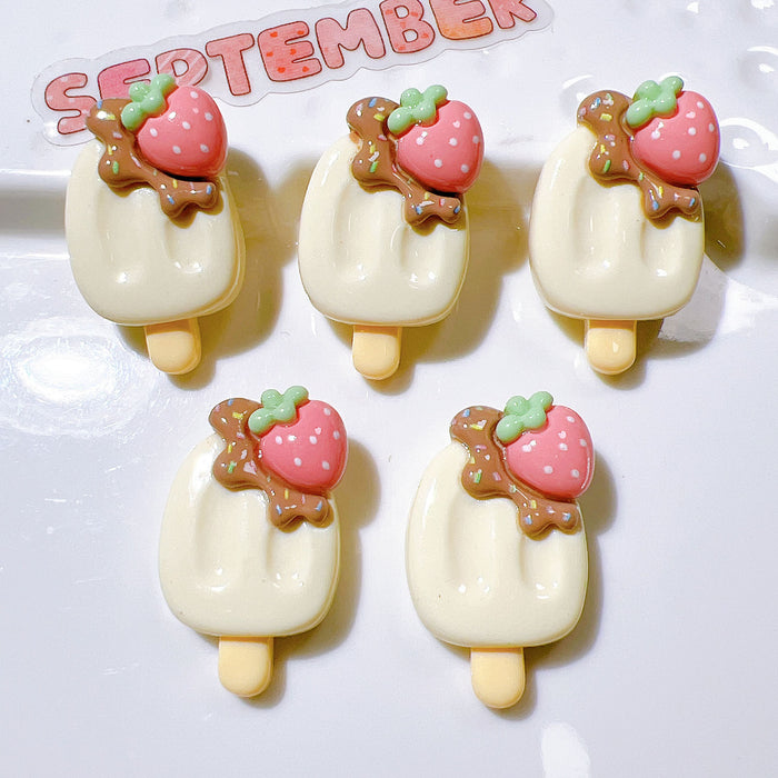 Wholesale Cute Strawberry Popsicle Resin Patch Handmade Material Cream Glue Mobile Phone Case Hair Accessories Shoe Buckle Accessories