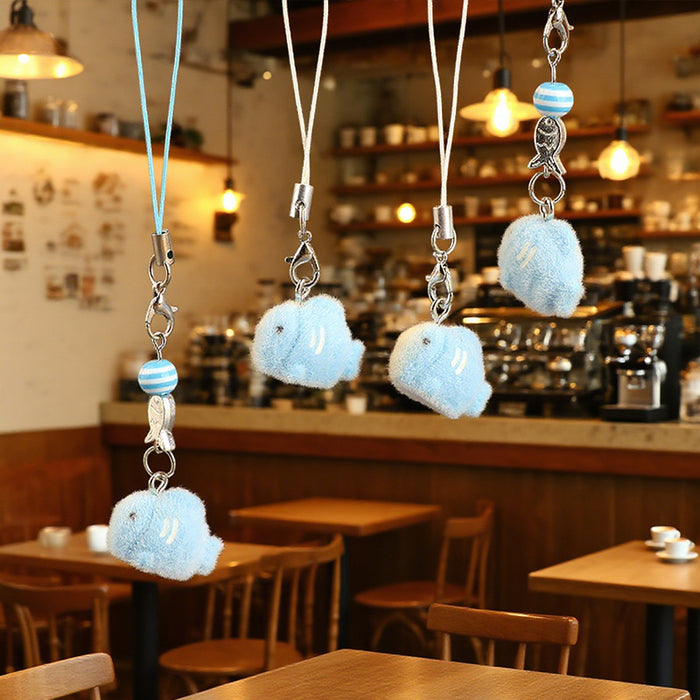 Wholesale Cute Cartoon Flocked Ocean Fish Mobile Phone Bag Charm Keychain