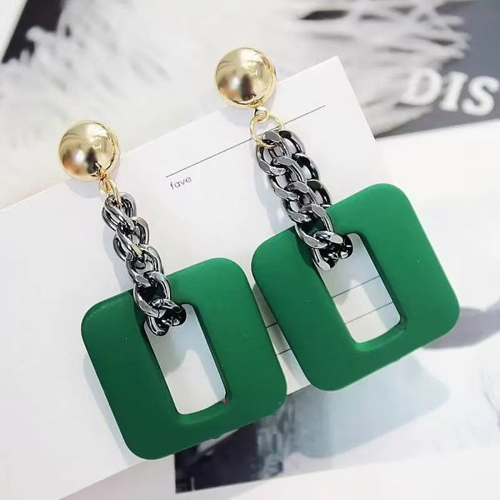 Wholesale Exaggerated high-end temperament metal red earrings women's geometric square long earrings