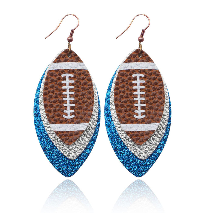 Wholesale Sporty Rugby Brown Leopard Leaves Three-layer Leather Diamond Rugby Earrings