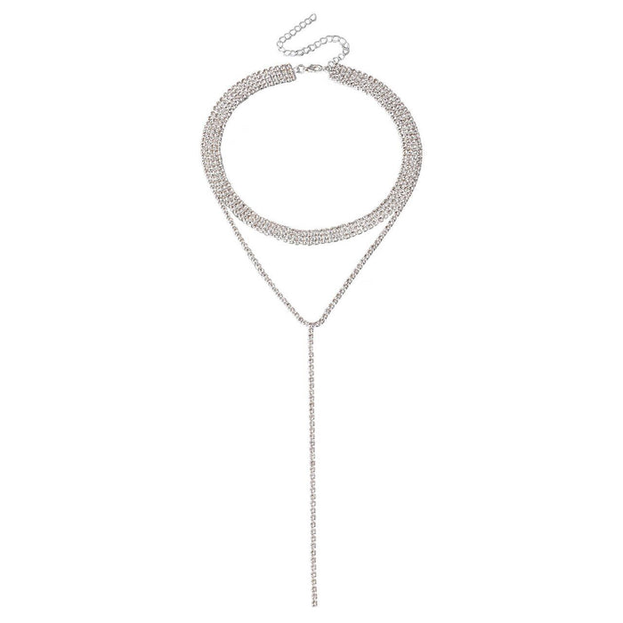 Wholesale Full diamond multi-layer layered necklace, collarbone chain, women's sweater chain, tassel