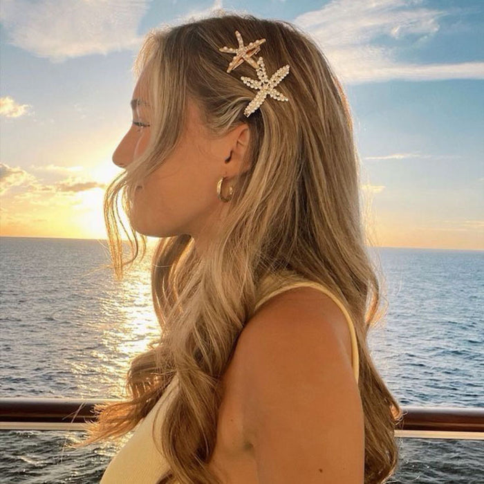Wholesale Pearl Starfish Hairpin Top Clip Hairpin Inlaid with Rhinestone Starfish