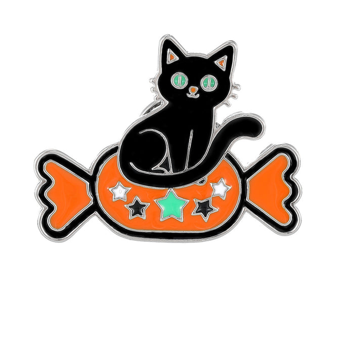Wholesale Alloy Cat Brooch Pin Cute Candy Pumpkin Design Unisex Everyday Jewelry Accessory