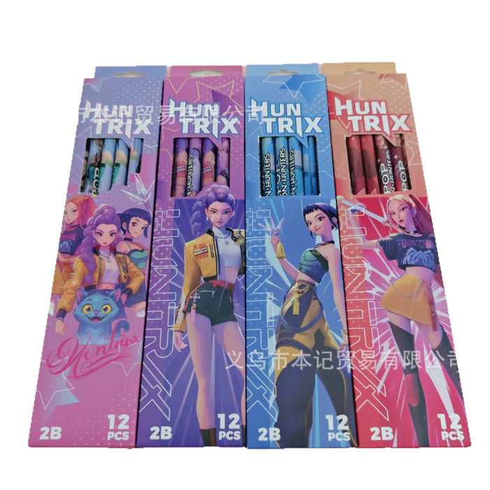 Wholesale Kpop Cartoon 12-Pack Wooden 2B Erasers and Pencils for Kindergarten Students