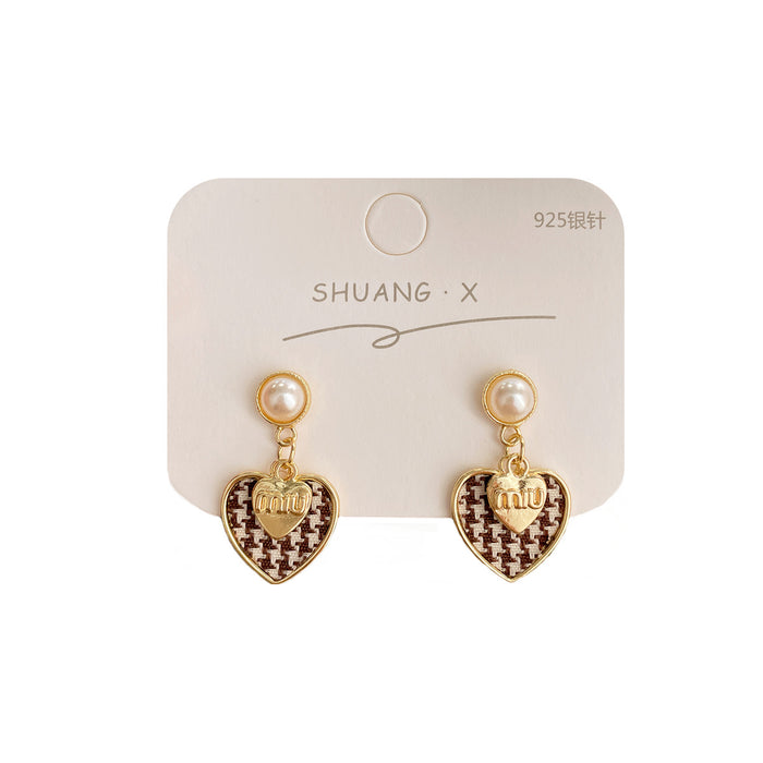 Wholesale Butterfly Combined with Gold Plaid Love Fabric Earrings JDC-ES-Shuangx010