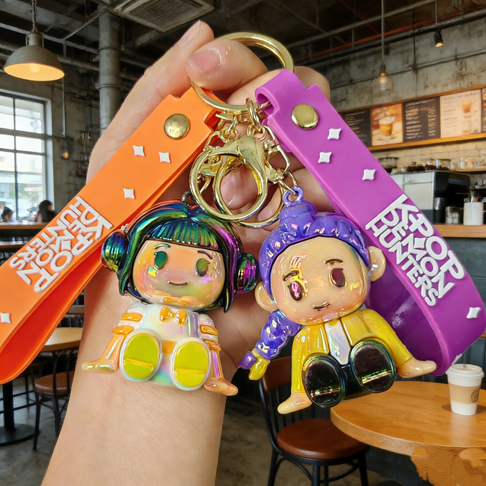 Wholesale K-POP Electroplated Cute Cartoon Character Sitting Silicone Keychain