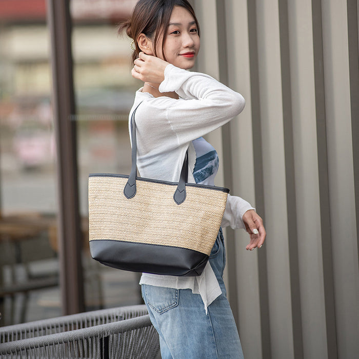 Wholesale Grass Woven Bags Women's Versatile Simple Shoulder Bags Large Capacity Tote Bags Woven Bags Hand-held Beach Bags JDC-HB-JF001