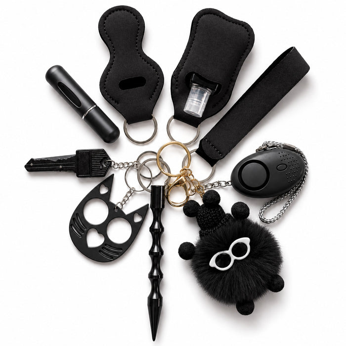 Wholesale Ladies Safety Keychain Set With Neoprene Storage Pouch 10 Piece Red Trendy Car Key Accessory
