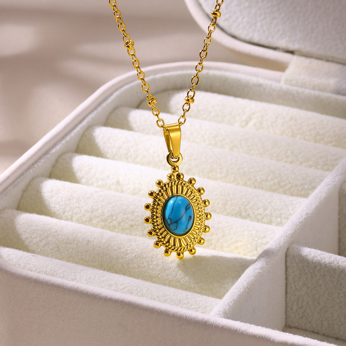 Wholesale stainless steel  turquoise clavicle chain tiger eye stone necklace