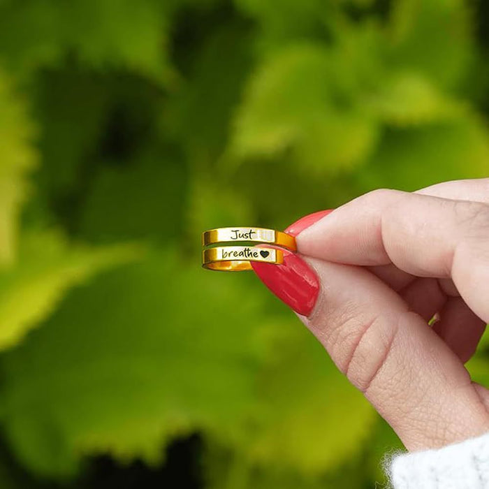 Wholesale Stainless steel motivational ring with an open mouth, women's letter ring with engraved letters and card