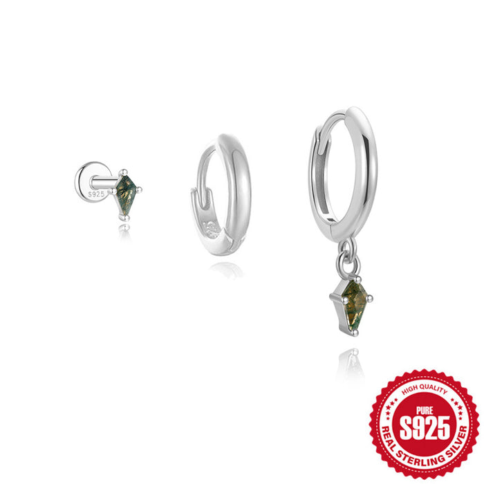 Wholesale 925 Sterling Silver Elegant Aquatic Moss Agate Set Earrings Earrings Earrings 3-Piece Combination Set