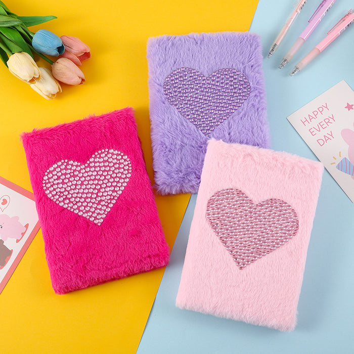 Wholesale Diamond heart plush notebook student note plush notepad stationery gift souvenir