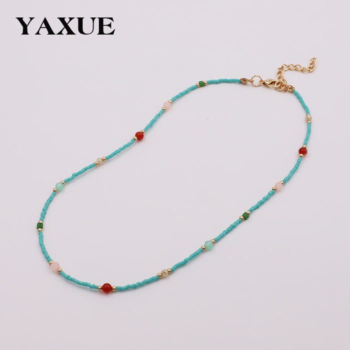Wholesale Vintage Natural Stone Handmade Beaded Necklace Niche Design Clavicle Chain  Elegant