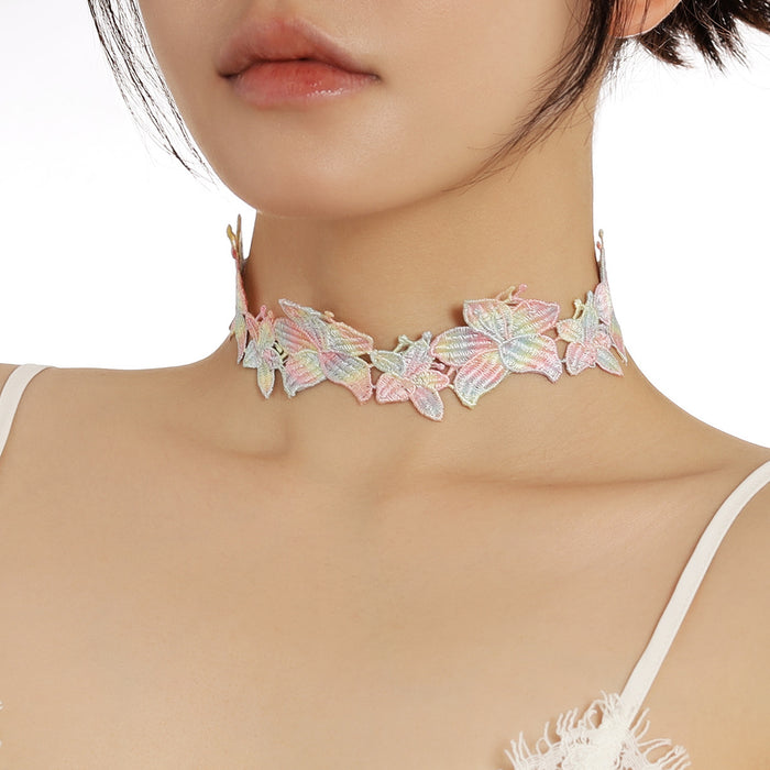 Wholesale Colorful Lace Hollow Butterfly Flower Necklace JDC-NE-YiRan004