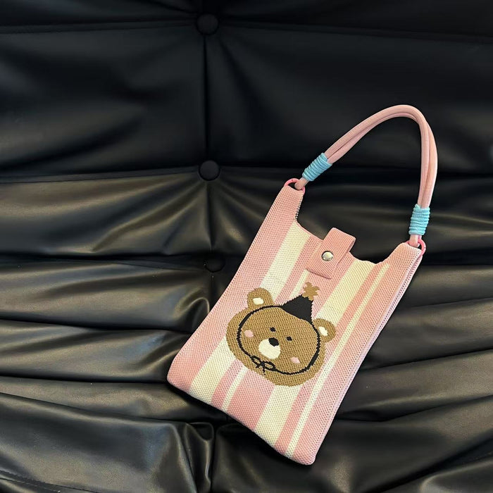 Wholesale Mobile phone bag cartoon knitted bag dopamine color matching handbag niche versatile shoulder crossbody bag