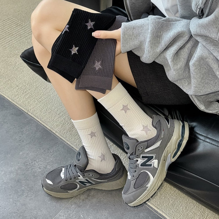 Wholesale Five pointed star socks, children's mid tube socks, cotton boneless long tube socks, trendy women's socks