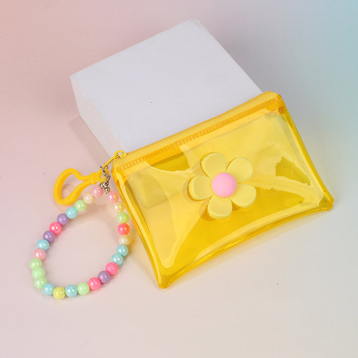 Wholesale Street Trend Floral Plush Coin Purse With PVC Transparent Key Chain Bag For Everyday Use
