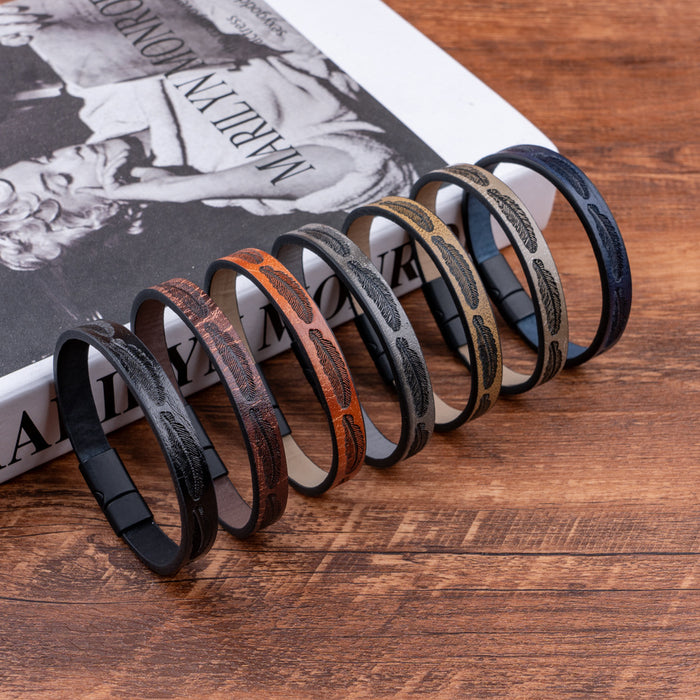 Wholesale Minimalist Feather PU Leather Bracelet Personalized Bracelet Magnetic Buckle Bracelet Jewelry Wholesale