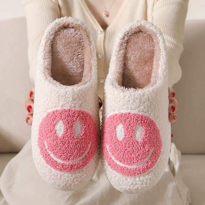 Wholesale Winter cute cartoon smiley face home cotton slippers wholesale home fur slippers women couple warm slippers indoor
