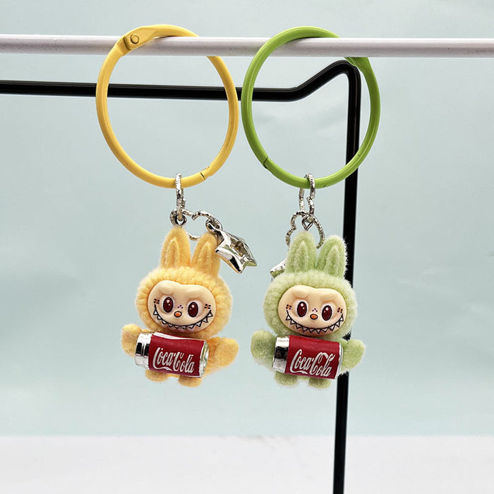 Wholesale Cute resin plush cola bottle keychain pendant plush toy doll bunny bag hanging decoration