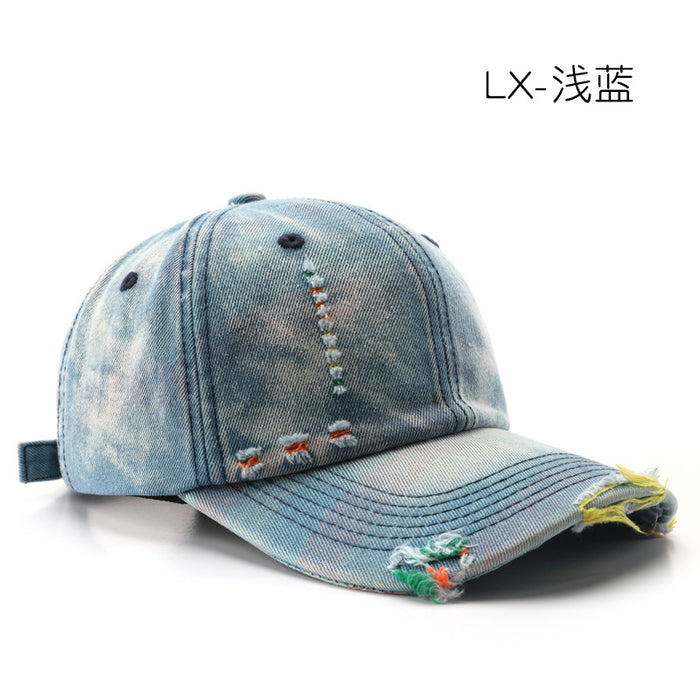 Wholesale Personalized and fashionable washed denim baseball cap with holes, outdoor