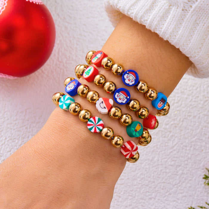 Wholesale Christmas colorful gift bracelet for women Christmas tree gift box letter polymer clay elastic beaded stacking bracelet