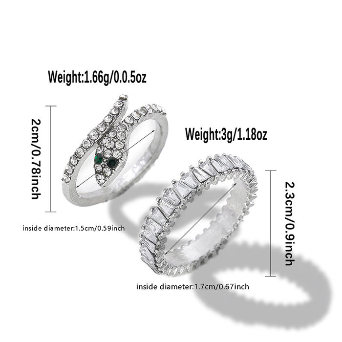 Wholesale Jewelry snake shaped diamond inlaid ring, personalized irregular alloy layered ring