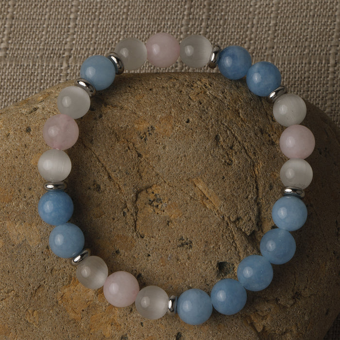 Wholesale Natural stone bead bracelet, cat eye stone, sea blue treasure, pink crystal, elastic rope bead bracelet, handmade accessory