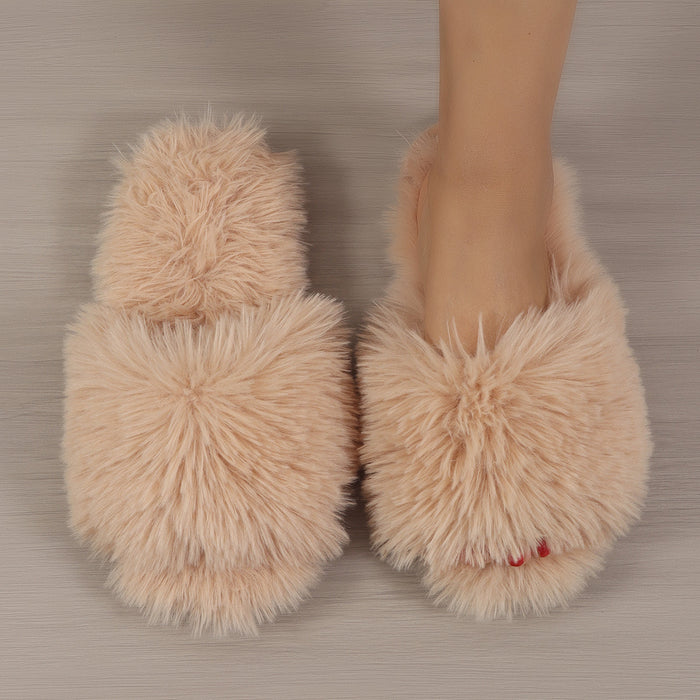 Wholesale Cotton slippers winter long fur slippers ladies indoor fur slippers spring and autumn new style furry winter