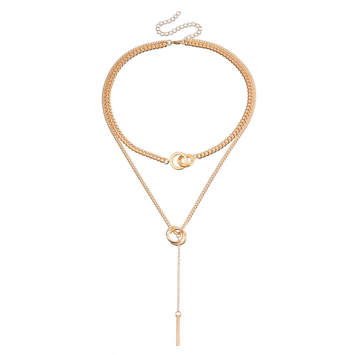 Wholesale Double-circle clavicle chain tassel long stick pendant necklace sweater chain design necklace