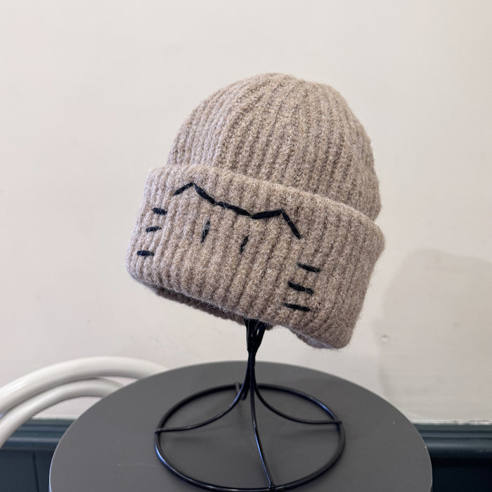 Wholesale Cute kitten embroidered knitted hat