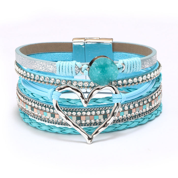 Wholesale New Bracelets for Women Bohemian Love Rhinestone Magnetic Bracelet PU Artificial Leather Soft Bracelet JDC-BT-QN001