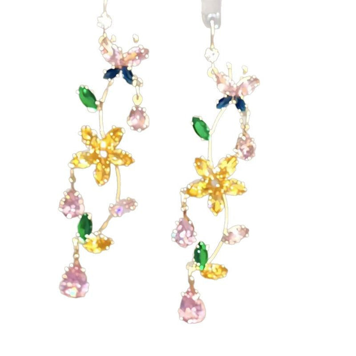 Wholesale New colorful sparkling diamond butterfly flower earrings with fashionable temperament, high-end feel, and exquisite earrings