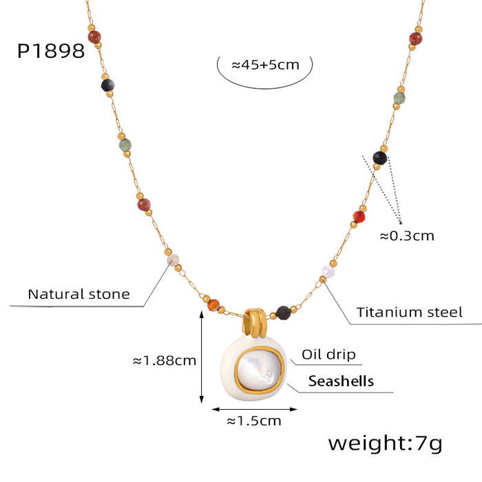 Wholesale Fashionable Gold  Stone Titanium Steel Necklace Jewelry Geometric Shape Regular Chain