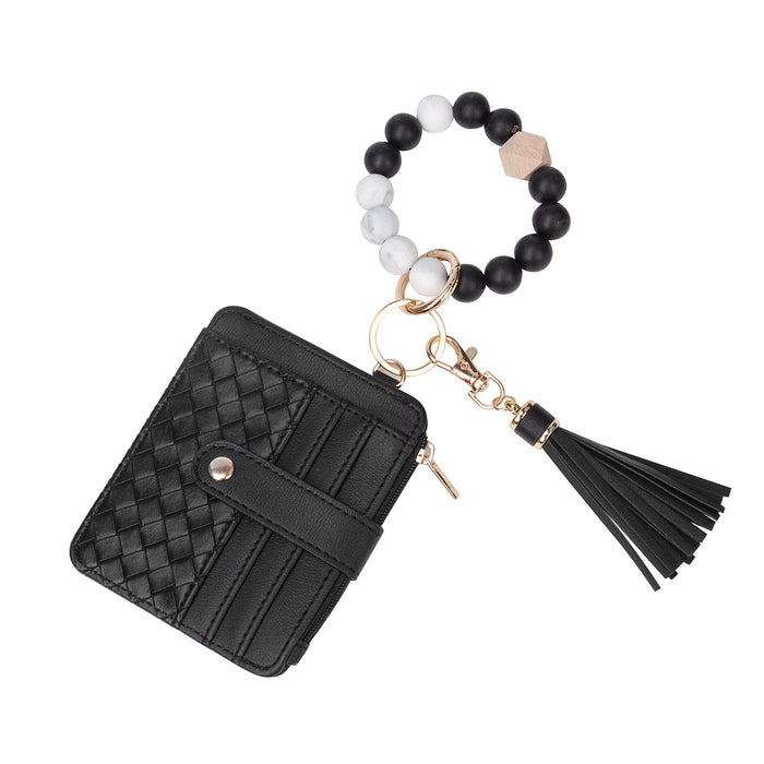 Wholesale leather PU tassel card holder silicone bracelet wrist keychain pendant bracelet bracelet key ring