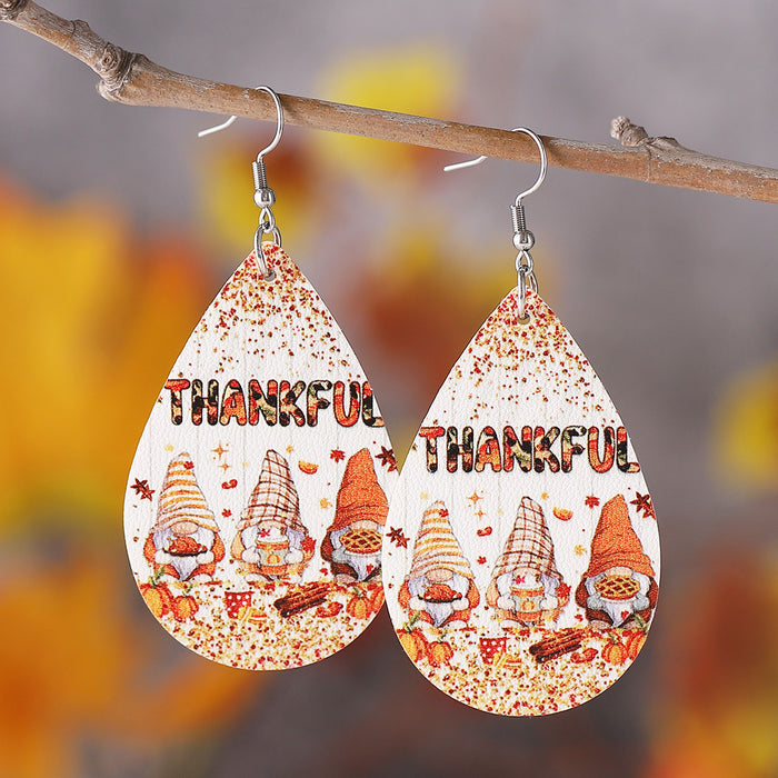 Wholesale Thanksgiving cow pattern pendant earrings pu leather earrings gift