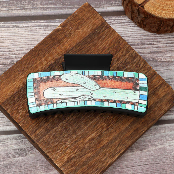 Wholesale Western Style Cactus Cow Head Leather Hairpin Women Grab Clip