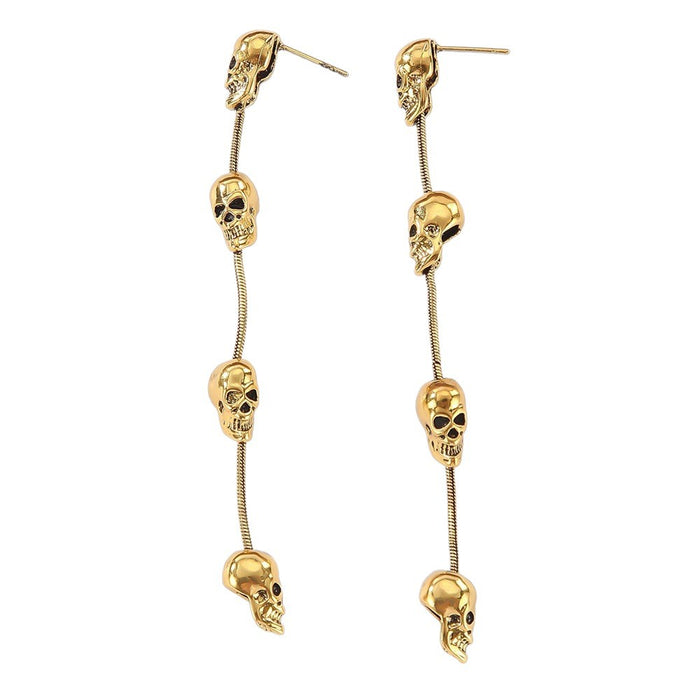 Wholesale  earrings personality punk retro alloy skull tassel long earrings