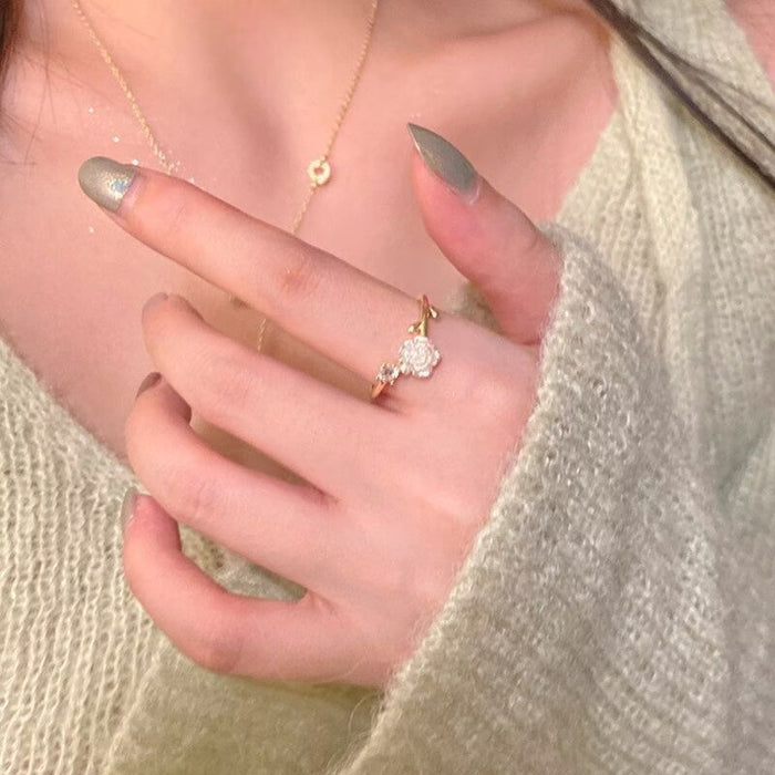 Wholesale Thorn Mountain Camellia Open Ring Personalized Rose Blossoms Adjustable Pair Ring