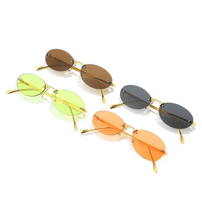 Wholesale Frameless metal oval sunglasses, fashionable and personalized small frame sunglasses