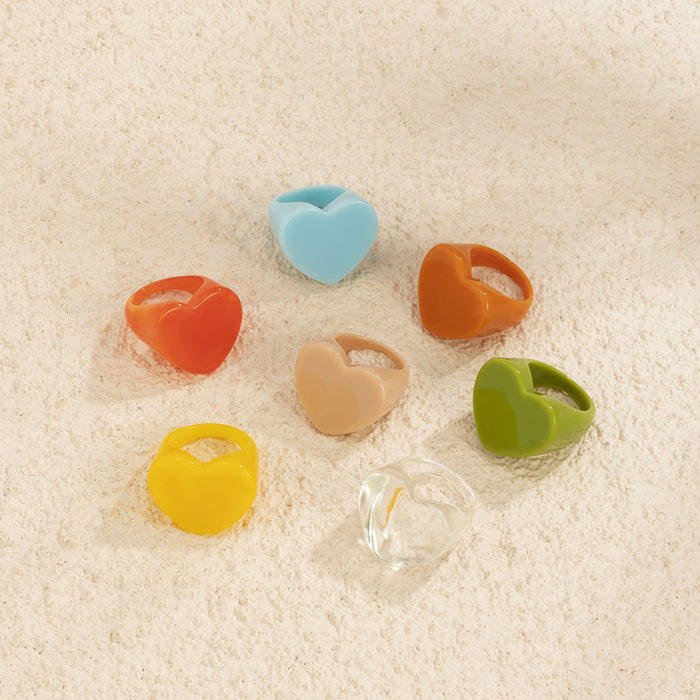 Wholesale  Heart-shaped Candy-colored Wide-brimmed Finger Ring