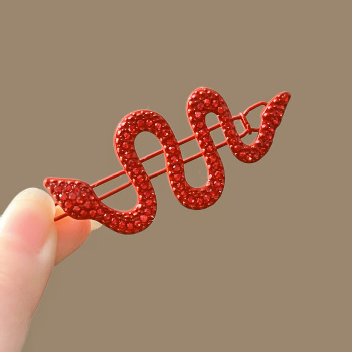 Wholesale  Red Snake Hairpin Rhinestone One-word Clip  Full Diamond Hair Accessories Side Clip Niche Headwear Hairpin Children